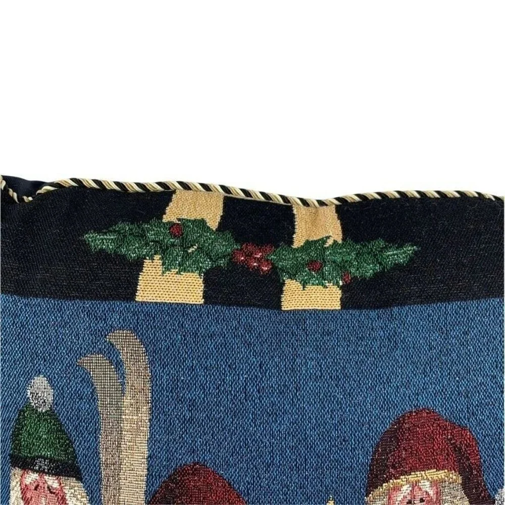 Christmas Tapestry Throw Pillow 3 Santas‎ Snowshoes Christmas Tree Holly 15